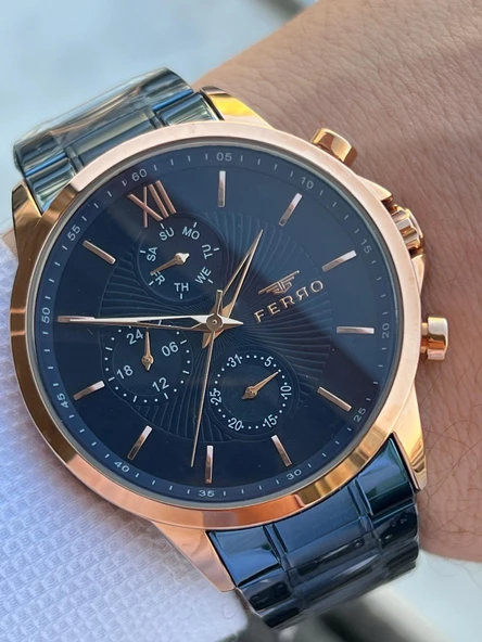 Ferro Çelik Kordon İç Fonksiyonları Aktif 30 Mt Suya Dayanıklı Erkek Kol Saati EFM11051-T - Resim 5