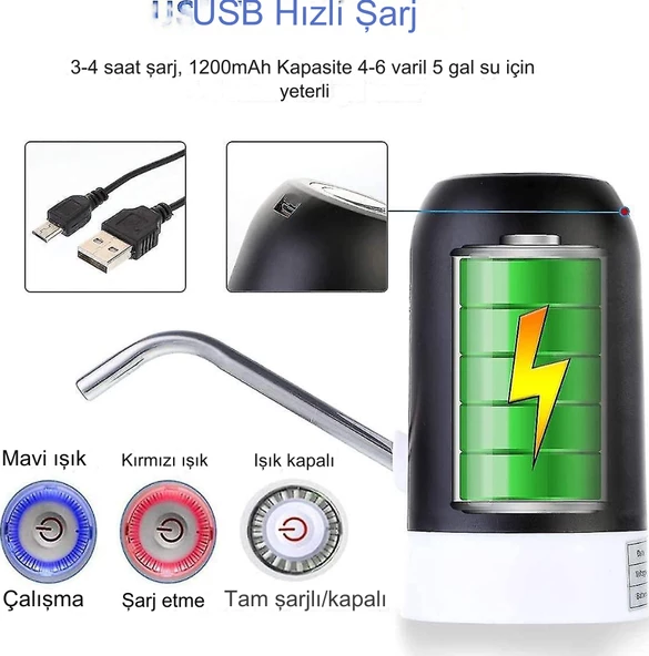 QASUL Şarjlı Damacana Su Pompası Hızlı ve Sessiz Otomatik Damacana Pompası - 5