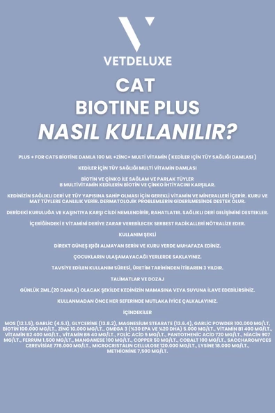 Biotine Çinko Katkılı Likit Kedi Tüy Dökümesi Engelleyici Deri ve Tüy Sağlığı Damlası 100 Ml - 4