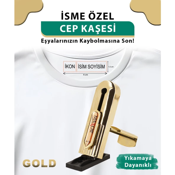 Kişiye Özel Gold Altın Rengi Cep Kaşesi, Doktor, Hemşire ,avukat, Öğretmen Ve Firma Kaşe