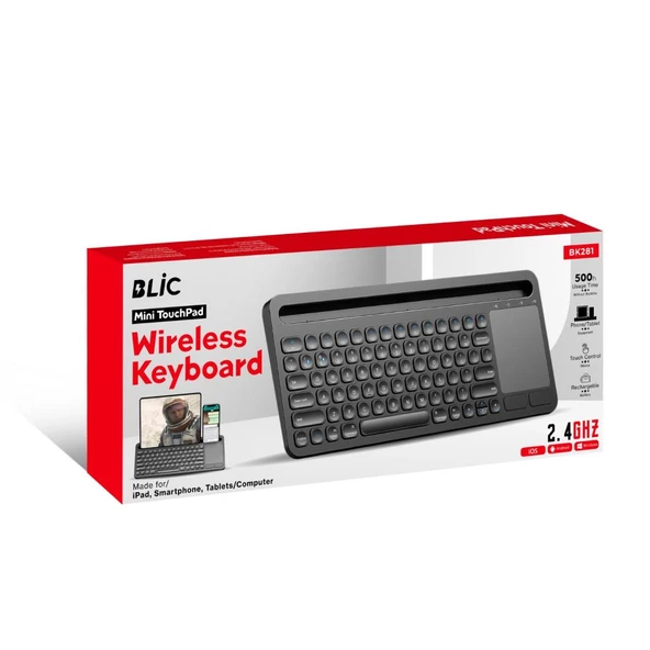Blic Kablosuz Type-C Şarjlı Telefon, Tablet Standlı Bluetooth Klavye BK281 - 2
