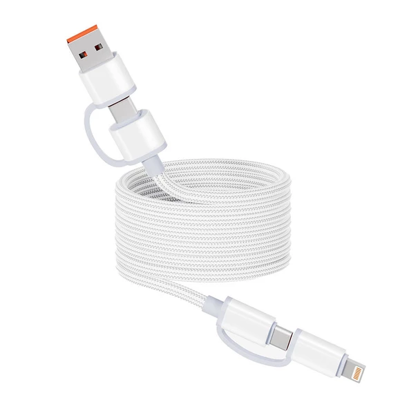 65W Spiral Magnetik Örgülü Tasarım 4in1 Usb-A+Type-C to Type-C+Lighting Şarj Kablosu 1M