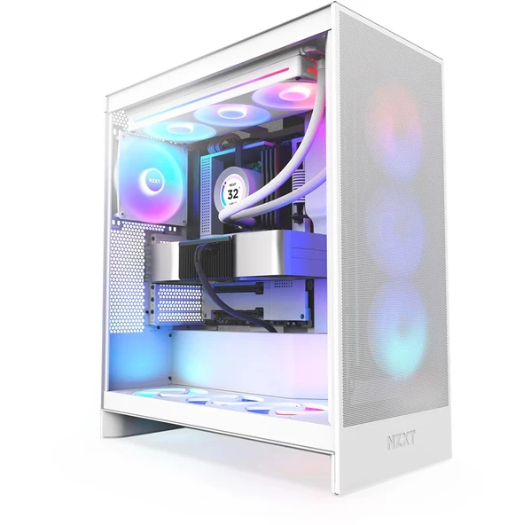 NZXT H7 Flow (2024) CM-H72FW-R1 RGB White Tempered Glass USB 3.2 ATX Mid Tower Kas