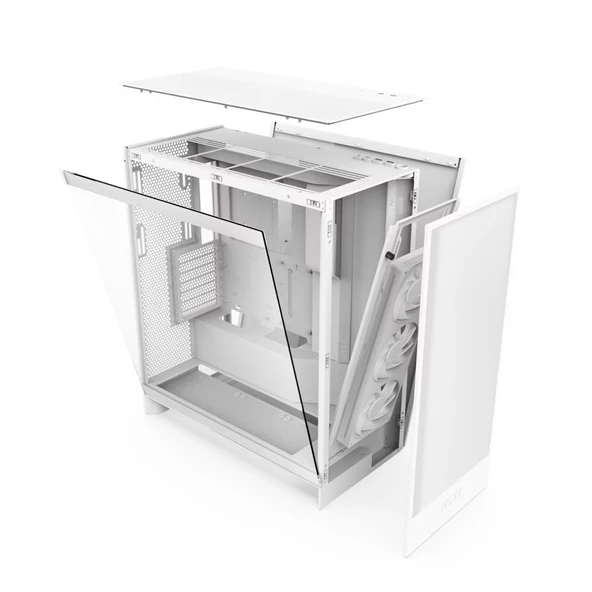 NZXT H7 Flow (2024) CM-H72FW-R1 RGB White Tempered Glass USB 3.2 ATX Mid Tower Kas - 5