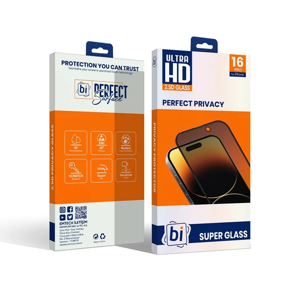 Bİ 2,5D PRIVACY SUPER GLASS IPHONE 16 PRO EKRAN KO