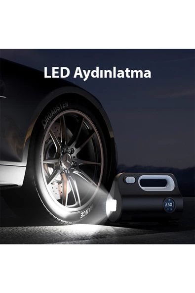 Ally   Ally ST-5523 LED Işıklı Taşınabilir Hava Pompası Kompresör Araç Lastik Şişirme Makinesi SİYAH - 3