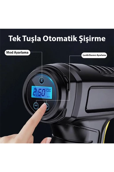 Ally   Ally 120W Kablosuz Basınç Göstergeli Mini Hava Popmpası Kompresör SİYAH - 6