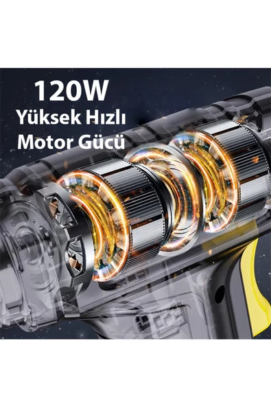 Ally   Ally 120W Kablosuz Basınç Göstergeli Mini Hava Popmpası Kompresör SİYAH - 7
