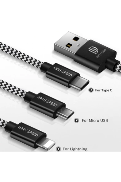 Dux Ducis   Dux Ducis Dux Ducıs 3in1 Usb Type C-iphone Ve Mikro Kopmaz Usb Kablo Hızlı Şarj