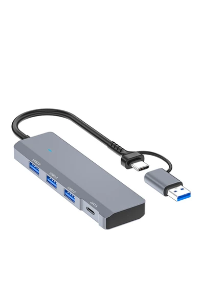 Ally   Ally ADS-309D 4 Portlu USB+Type-C USB 3.0 Çoklayıcı Data HUB Adaptör FÜME