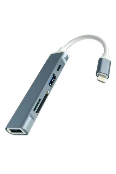 Ally Mobile   Ally Mobile Ally S-503 5in1 Lightning To Usb + Sd Kart Hub Adaptör Çevirici Dönüştürücü-füme