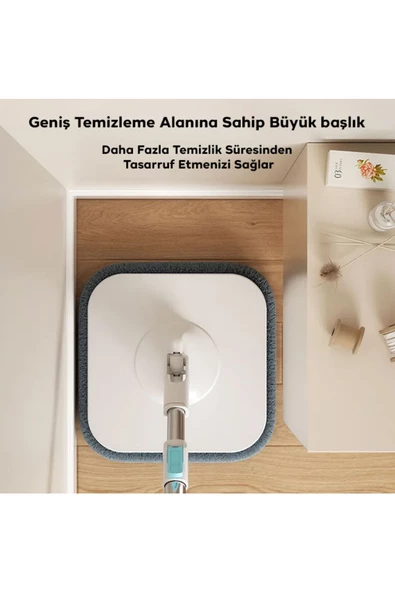 EZERE   EZERE Temiz-Kirli Su Hazneli Teleskopik Mikrofiber Mop Paspas Yüzey Fayans Temizleyici Set - 5