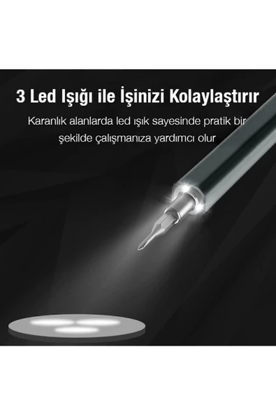 Ally Mobile   Ally Mobile Ally 40 Elektrikli Kalem Tornavida Seti Mini Şarjlı Tornavida-füme - 6