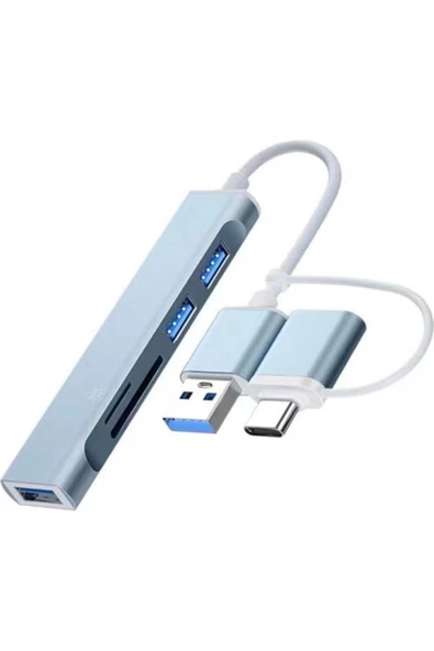 Ally   Ally A-807 5in1 Type-c + Usb Girişli Usb 3.0 Çoğaltıcı Hub Adaptör