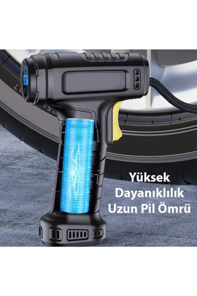 Ally   Ally 120W Kablosuz Basınç Göstergeli Mini Hava Popmpası Kompresör SİYAH - 5