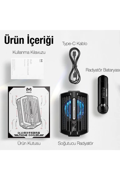 Memo   Memo Dl10 Dijital Gösterge 2000mah Powerbankli Telefon Soğutucu Fan Radyatör Siyah - 7