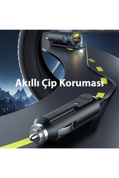 Ally   Ally ST-5523 LED Işıklı Taşınabilir Hava Pompası Kompresör Araç Lastik Şişirme Makinesi SİYAH - 5