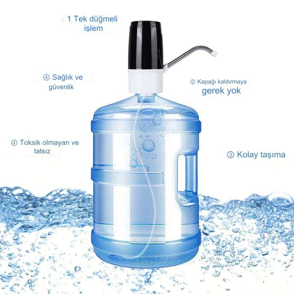 USB Şarj Edilebilir Otomatik Su Sebili Pompası Kamp ve Ev Kullanımı için Dokunmatik Damacana Pompası - 4