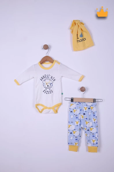 Babyhola %100 Pamuk Annesinin Kuzusu Çıtçıtlı Badi Pantolon Bere 3'lü Takım 593-4