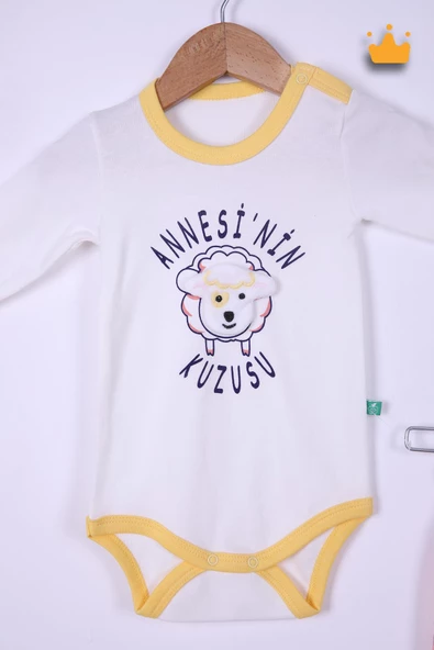 Babyhola %100 Pamuk Annesinin Kuzusu Çıtçıtlı Badi Pantolon Bere 3'lü Takım 593-4 - 11