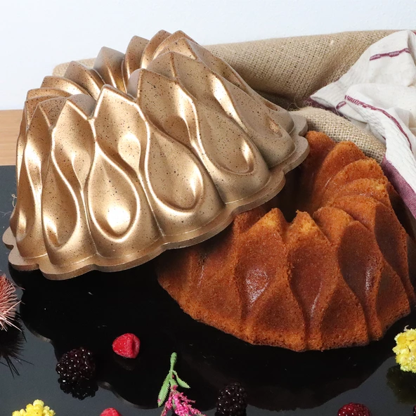 Serenk Fun Cooking Damla Alüminyum Döküm Granit Kaplama Kek Kalıbı 26 cm Sarı - 5