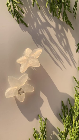 Parlak Sedefli Beyaz Renkli Menekşe Şekil Gümüş Aksesuarlı Epoksi Küpe El Yapımı Hediyelik - Resim 5