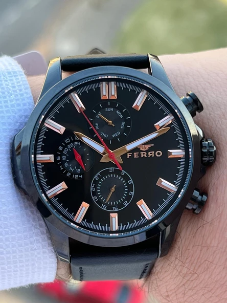 Ferro İç Fonksiyonları Aktif Deri Kordon 3 Atm Suya Dayanıklı Erkek Kol Saati EFM11047.K - Resim 4