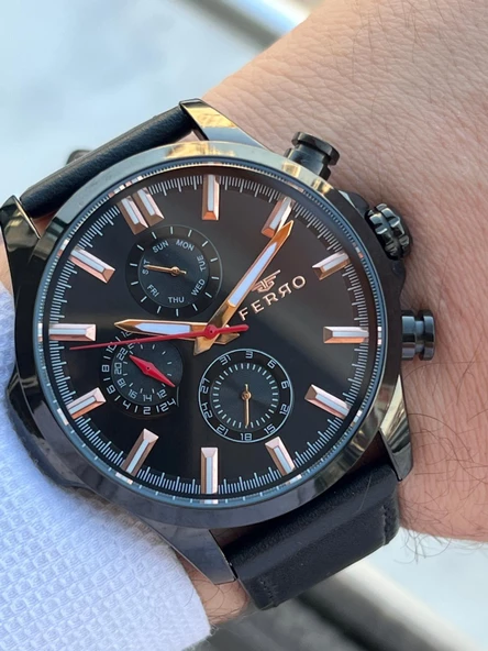 Ferro İç Fonksiyonları Aktif Deri Kordon 3 Atm Suya Dayanıklı Erkek Kol Saati EFM11047.K - Resim 2