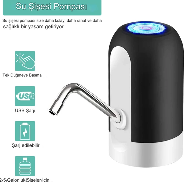 USB Şarj Edilebilir Otomatik Su Sebili Pompası Kamp ve Ev Kullanımı için Dokunmatik Damacana Pompası - 6