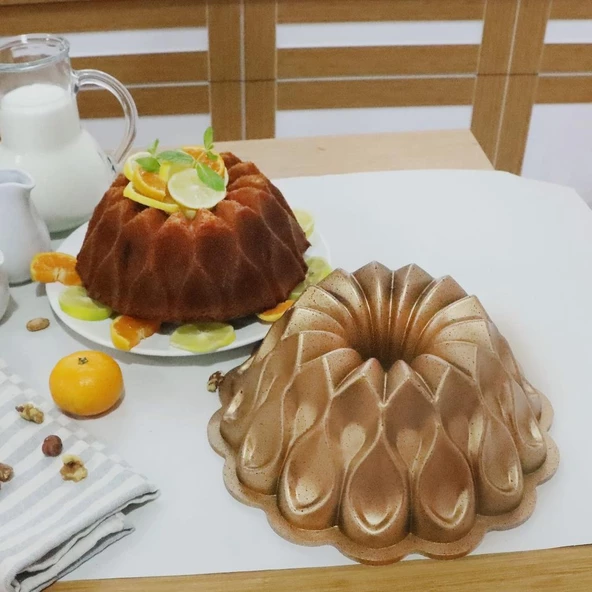 Serenk Fun Cooking Damla Alüminyum Döküm Granit Kaplama Kek Kalıbı 26 cm Sarı - 6