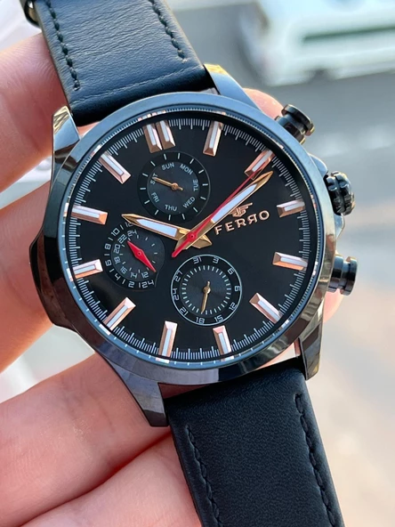 Ferro İç Fonksiyonları Aktif Deri Kordon 3 Atm Suya Dayanıklı Erkek Kol Saati EFM11047.K - Resim 5