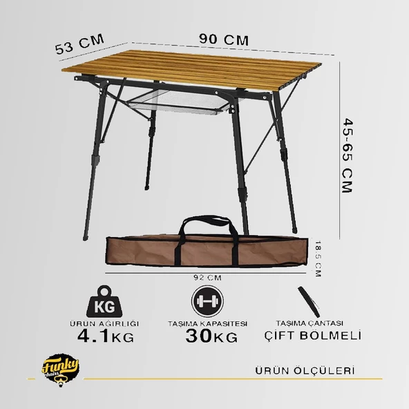 Funky Chaırs Elite Alüminyum Teleskopik Ayaklı Kamp Piknik Masası Ahşap Desen - 2