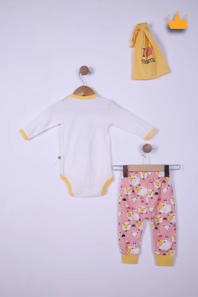 Babyhola %100 Pamuk Annesinin Kuzusu Çıtçıtlı Badi Pantolon Bere 3'lü Takım 593-4 - 10