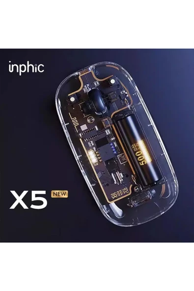 INPHIC   INPHIC İNPHİC X5 Kablosuz Fare, Şarj Edilebilir Sessiz Kullanım 2.4G Transparan USB Mouse ŞEFFAF