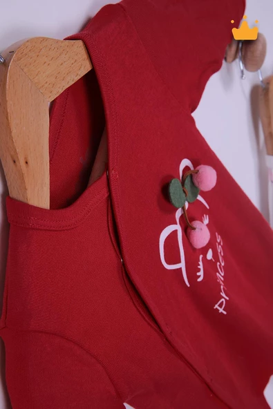 Babyhola %100 Pamuk Kirazlı 2'li Patikli Tulum Önlük Bere 4'lü Set 23608 - Resim 3