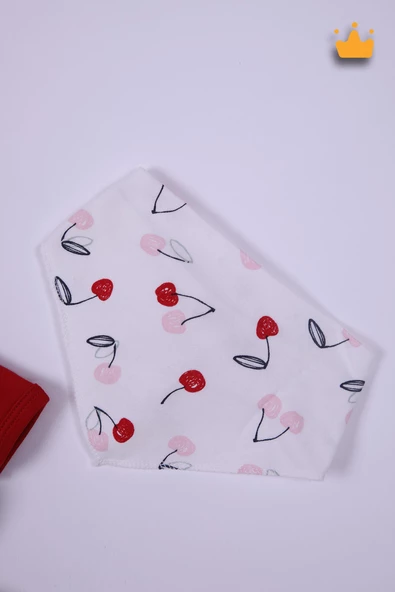 Babyhola %100 Pamuk Kirazlı 2'li Patikli Tulum Önlük Bere 4'lü Set 23608 - Resim 7