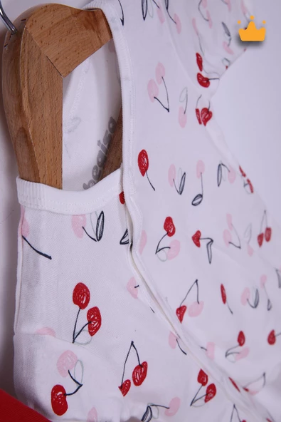 Babyhola %100 Pamuk Kirazlı 2'li Patikli Tulum Önlük Bere 4'lü Set 23608 - Resim 5