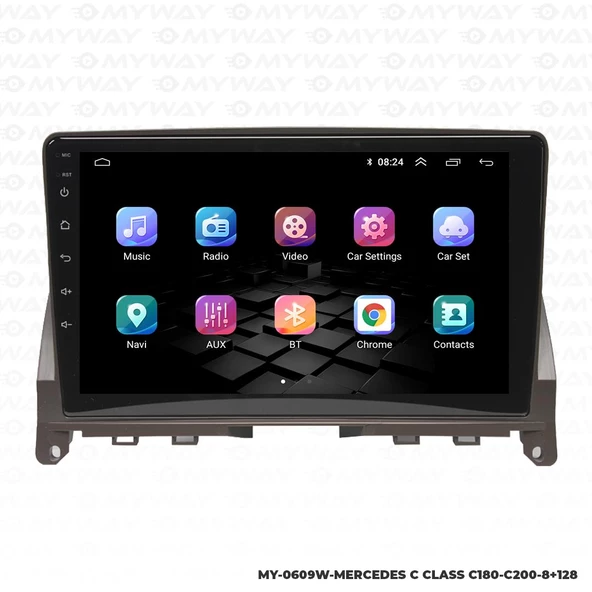 Araç Multimedya Mercedes C180 Android 12 Carplay 4Gb Ram + 64Gb Hdd Navigasyon Ekran MYW - 7