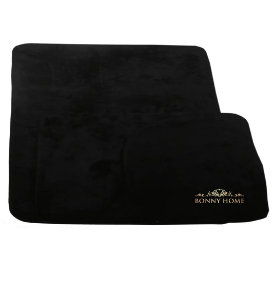 Bonny Home Unicolor Düz Siyah 3lü Banyo Paspası Halısı Seti Kaymaz Klozet Takımı - 3