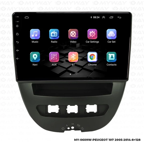 Araç Multimedya Peugeot 107 Android 12 Carplay 4Gb Ram + 64Gb Hdd Navigasyon Ekran MYW - 7