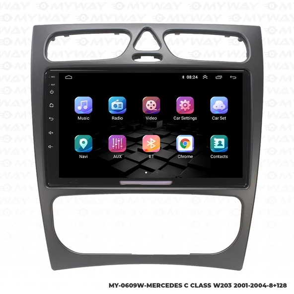 Araç Multimedya Mercedes W203 Android 12 Carplay 4Gb Ram + 64Gb Hdd 2001-2004 Navigasyon Ekran MYW - 7