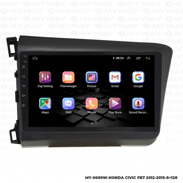 Araç Multimedya Honda Civic Fb7 Android 12 Carplay 4Gb Ram + 64Gb Hdd Navigasyon Ekran MYW - 6
