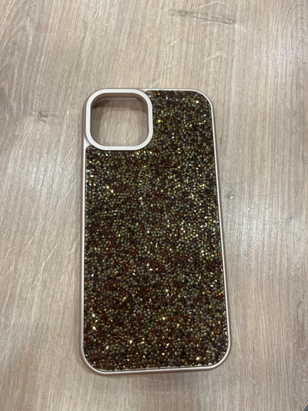 İPHONE 15 UYUMLU GOLD TAŞLI ARKA KAPAK - 2