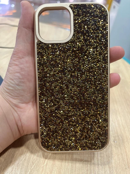 İPHONE 15 UYUMLU GOLD TAŞLI ARKA KAPAK