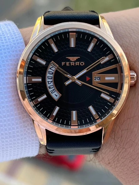 Ferro İç Fonksiyonları Aktif Deri Kordon 3 Atm Suya Dayanıklı Erkek Kol Saati EFM11911.R - Resim 4