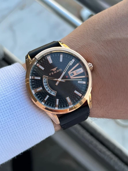 Ferro İç Fonksiyonları Aktif Deri Kordon 3 Atm Suya Dayanıklı Erkek Kol Saati EFM11911.R - Resim 3