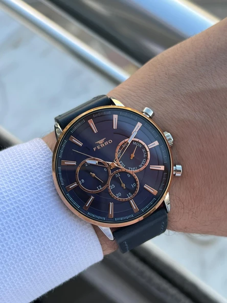 Ferro İç Fonksiyonları Aktif Deri Kordon 3 Atm Suya Dayanıklı Erkek Kol Saati EFM1973.E3 - 3