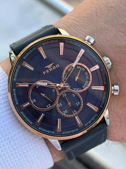 Ferro İç Fonksiyonları Aktif Deri Kordon 3 Atm Suya Dayanıklı Erkek Kol Saati EFM1973.E3 - 2