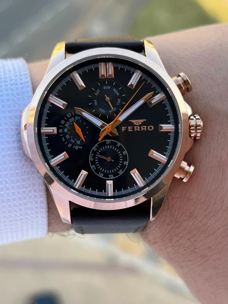 Ferro İç Fonksiyonları Aktif Deri Kordon 3 Atm Suya Dayanıklı Erkek Kol Saati EM11047.K - Resim 5