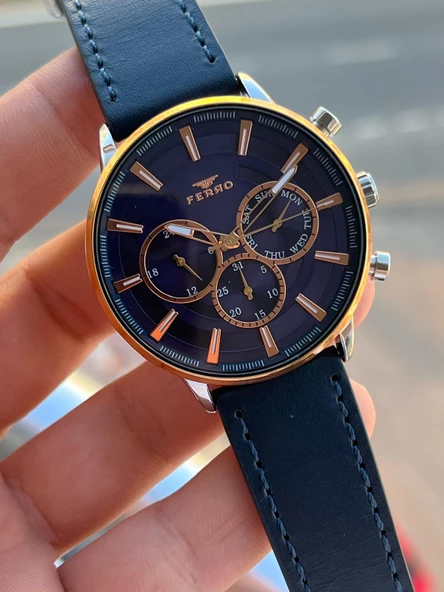 Ferro İç Fonksiyonları Aktif Deri Kordon 3 Atm Suya Dayanıklı Erkek Kol Saati EFM1973.E3 - 5